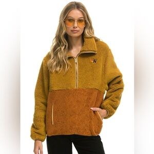 Aviator Nation TEDDY UNISEX HALF ZIP COLOR BLOCK JACKET HONEY size XXL fleece